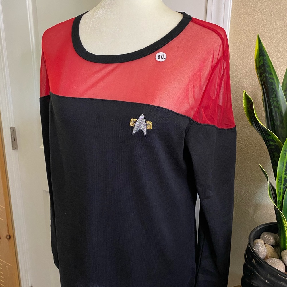 NWOT Star Trek Sheer Yoke Red Long Sleeve Sweater - Picture 6 of 13